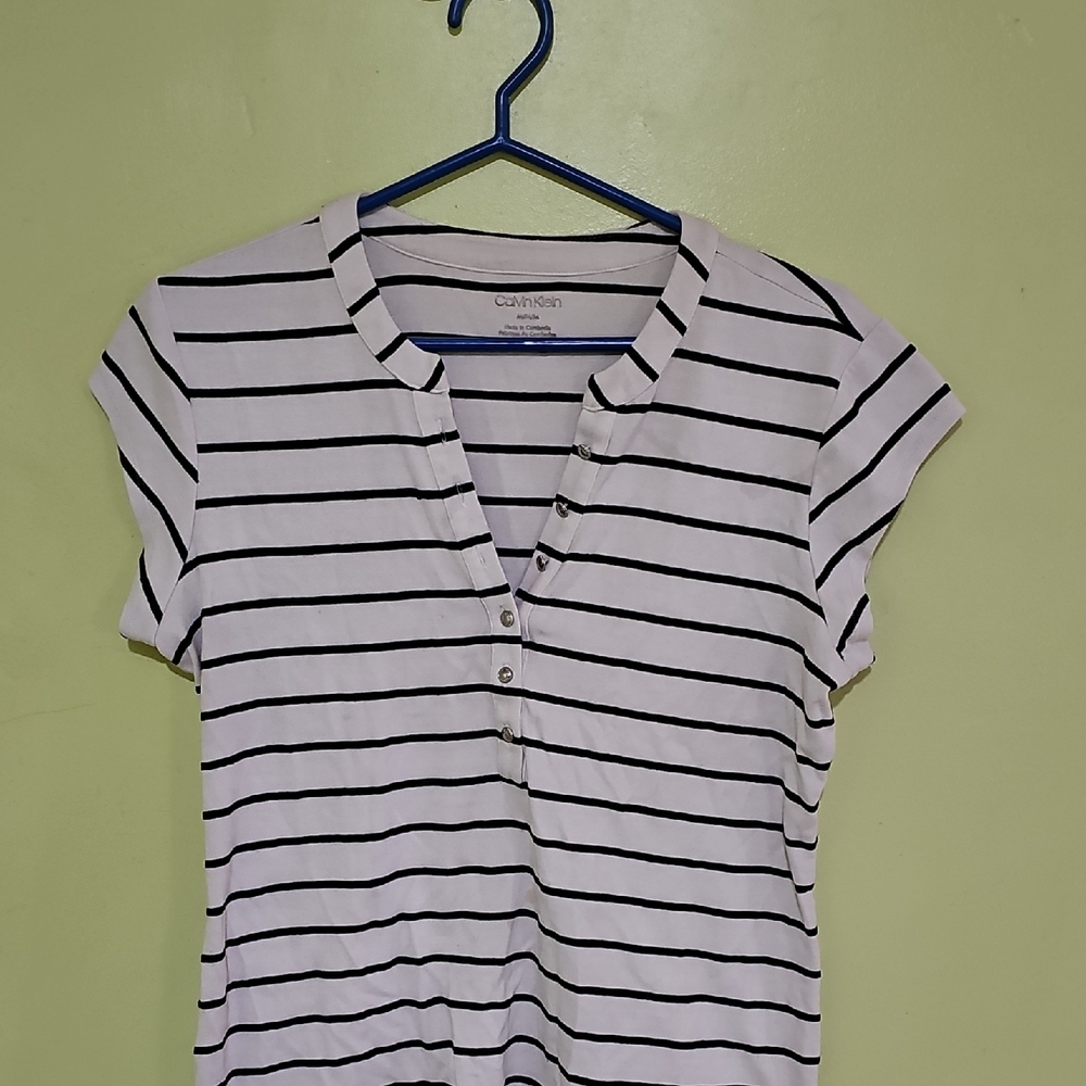 Calvin Klein White and Blue Fitted Button Down Shirt
